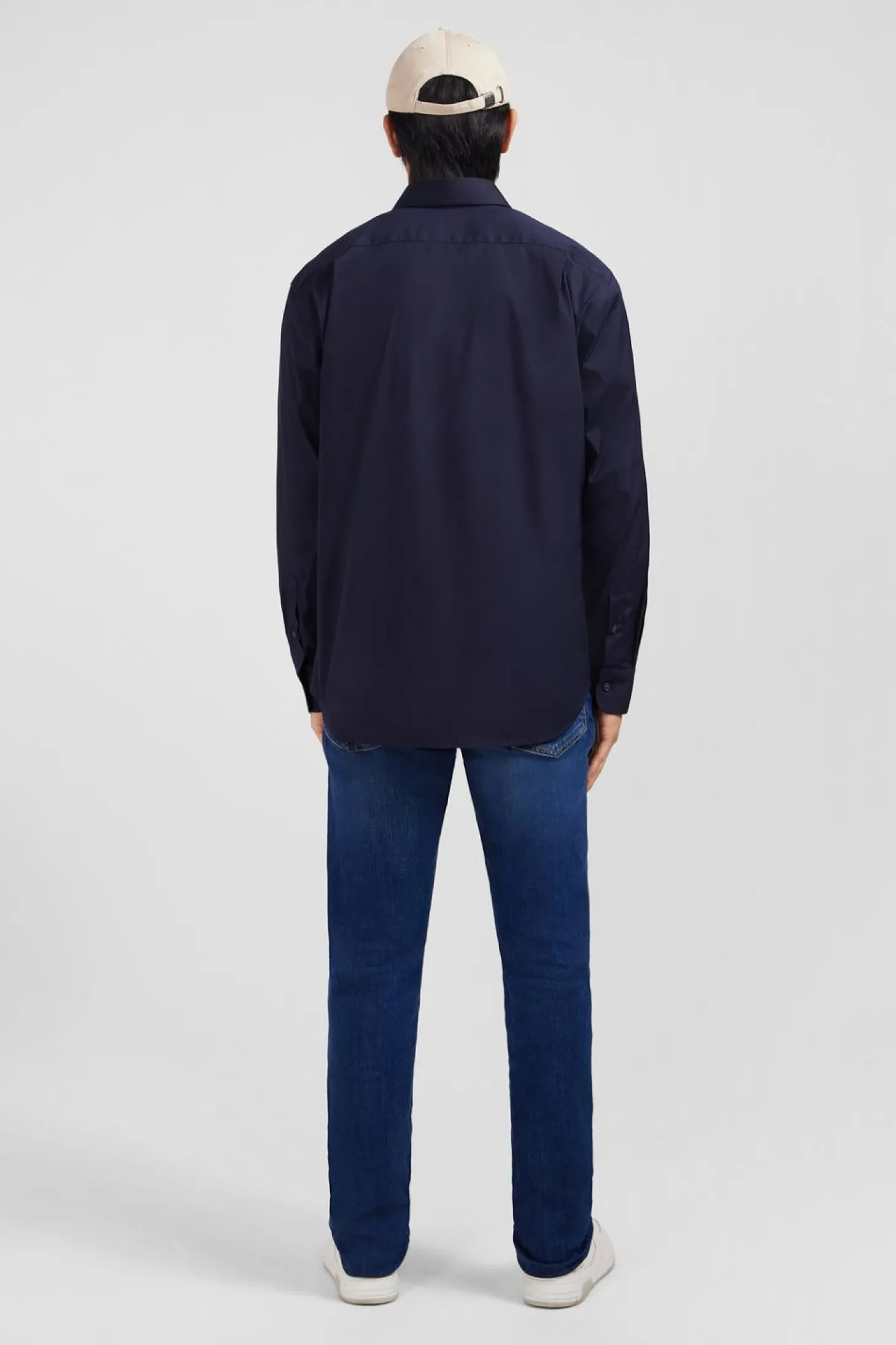 Chemise Bleu Marine Regular En Popeline Stretch