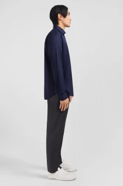 Chemise Bleu Marine Slim En Popeline Stretch
