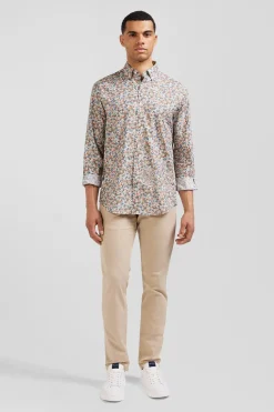 Chemise En Coton Imprime Ecru Coupe Regular