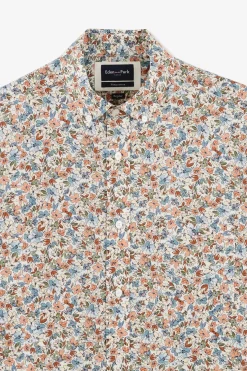 Chemise En Coton Imprime Ecru Coupe Regular
