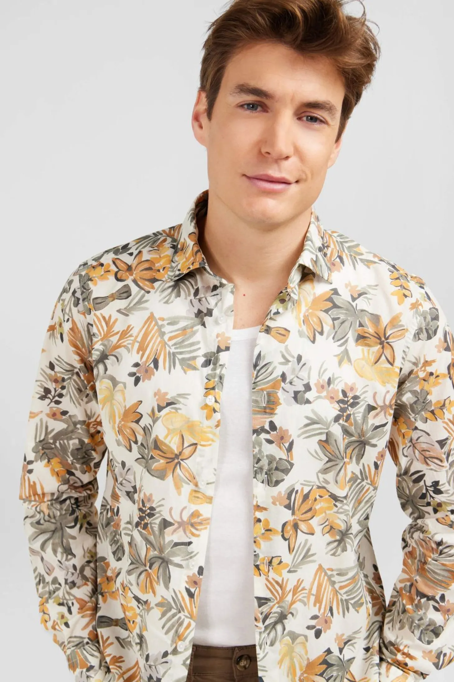 Chemise En Voile De Coton Imprime Feuilles