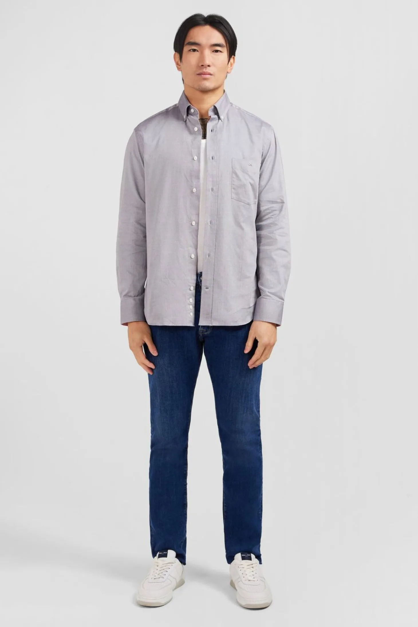 Chemise Gris Clair Unie En Coton