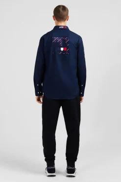 Chemise Marine En Coton A Details Tricolore Coupe Classique
