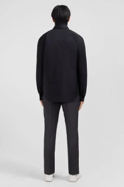 Chemise Noir Slim En Popeline Stretch