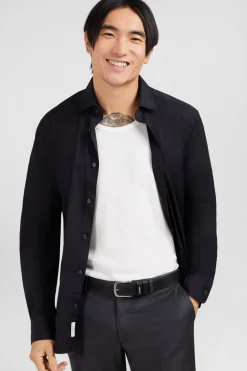 Chemise Noir Slim En Popeline Stretch