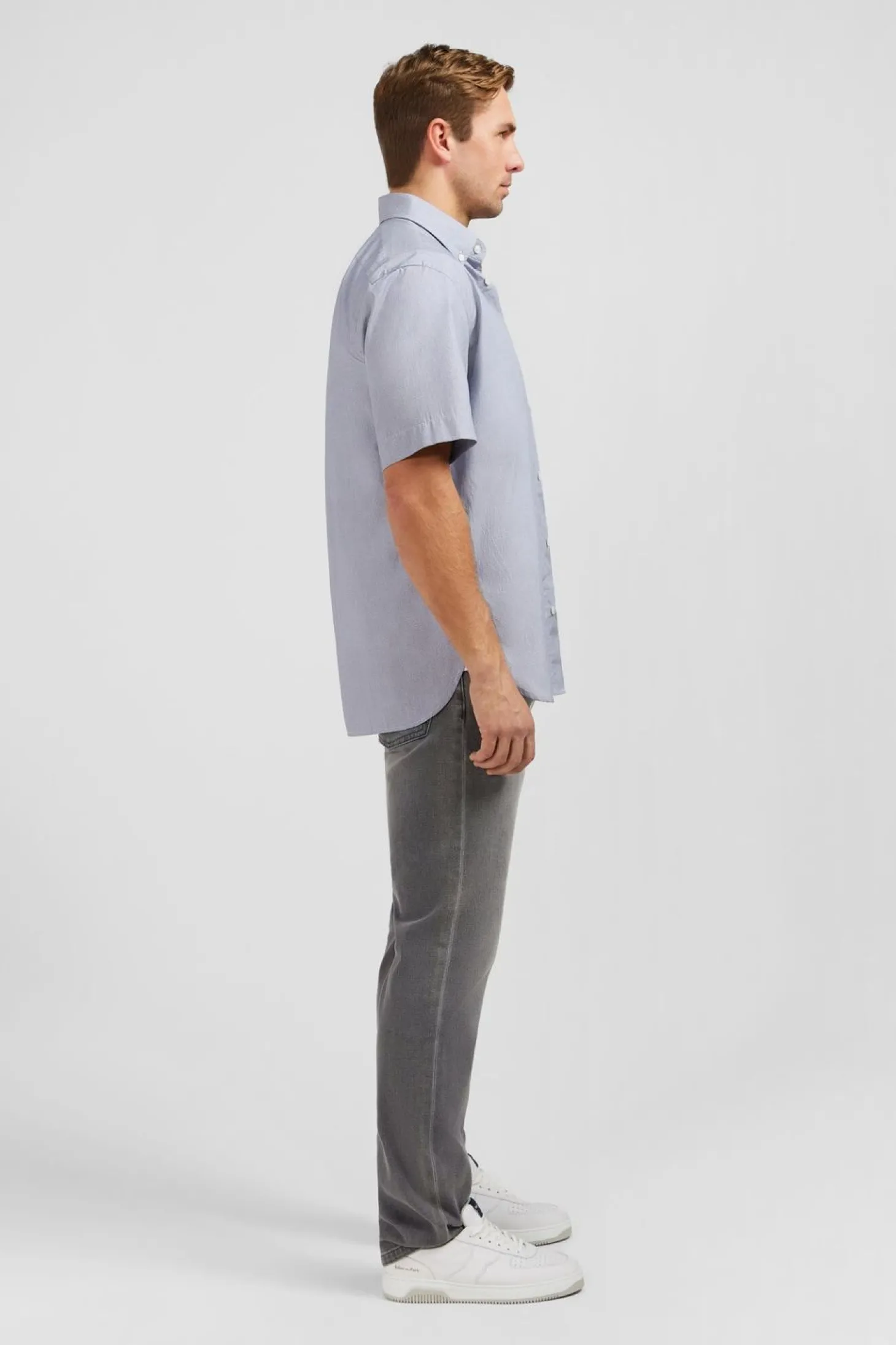 Chemisette Bleue En Coton Dobby