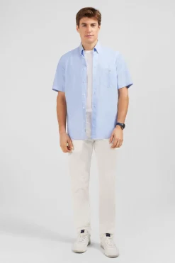 Chemisette Bleue En Coton Dobby