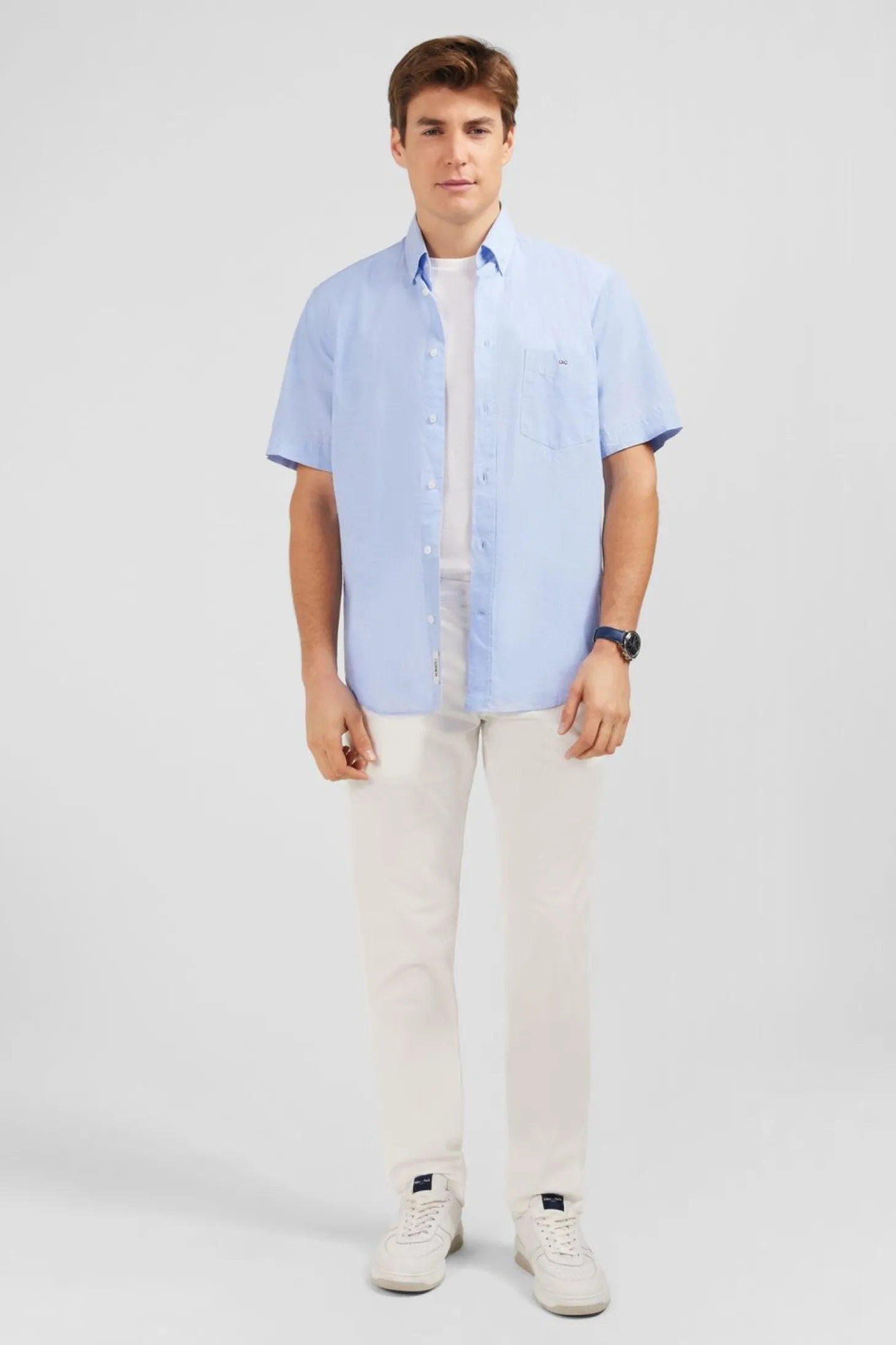 Chemisette Bleue En Coton Dobby