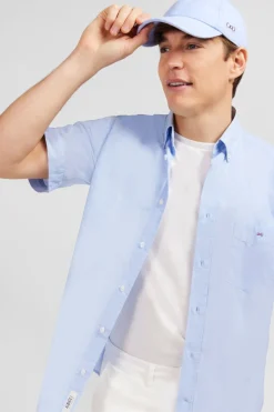Chemisette Bleue En Coton Dobby