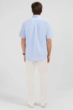 Chemisette Bleue En Coton Dobby
