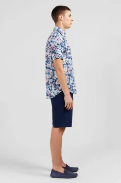 Chemisette Bleue Imprime Exclusif Fleurs