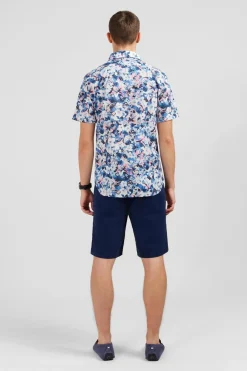 Chemisette Bleue Imprime Exclusif Fleurs