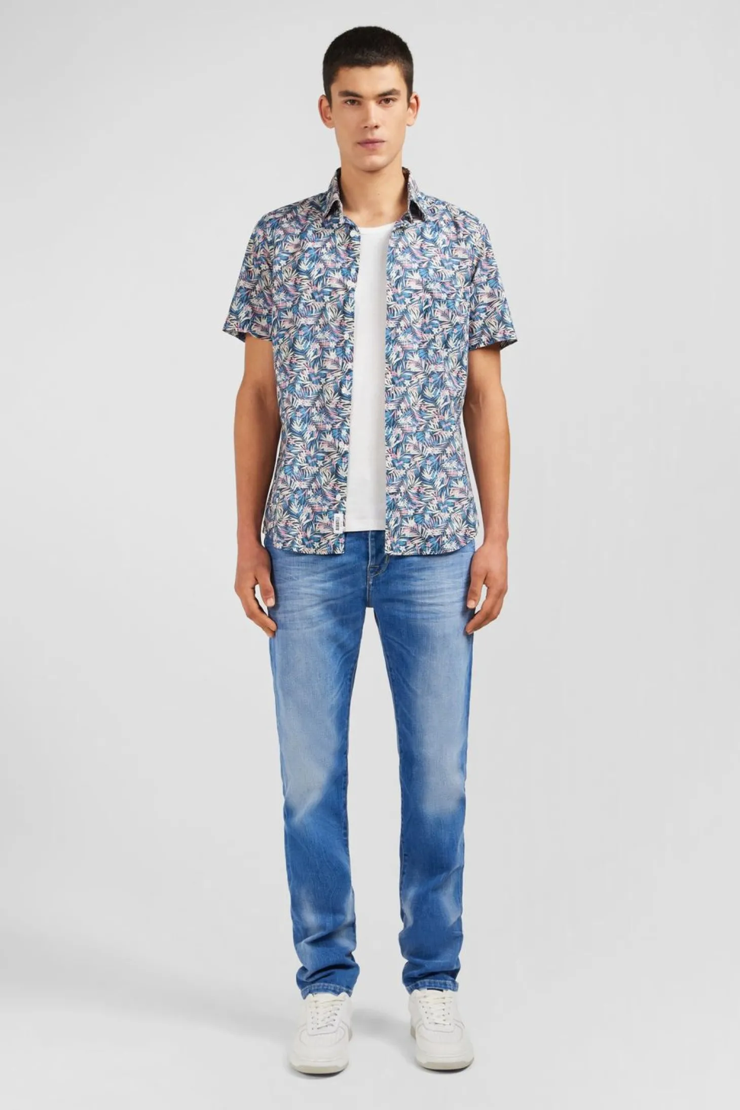 Chemisette Bleue Imprime Exclusif Fleuri