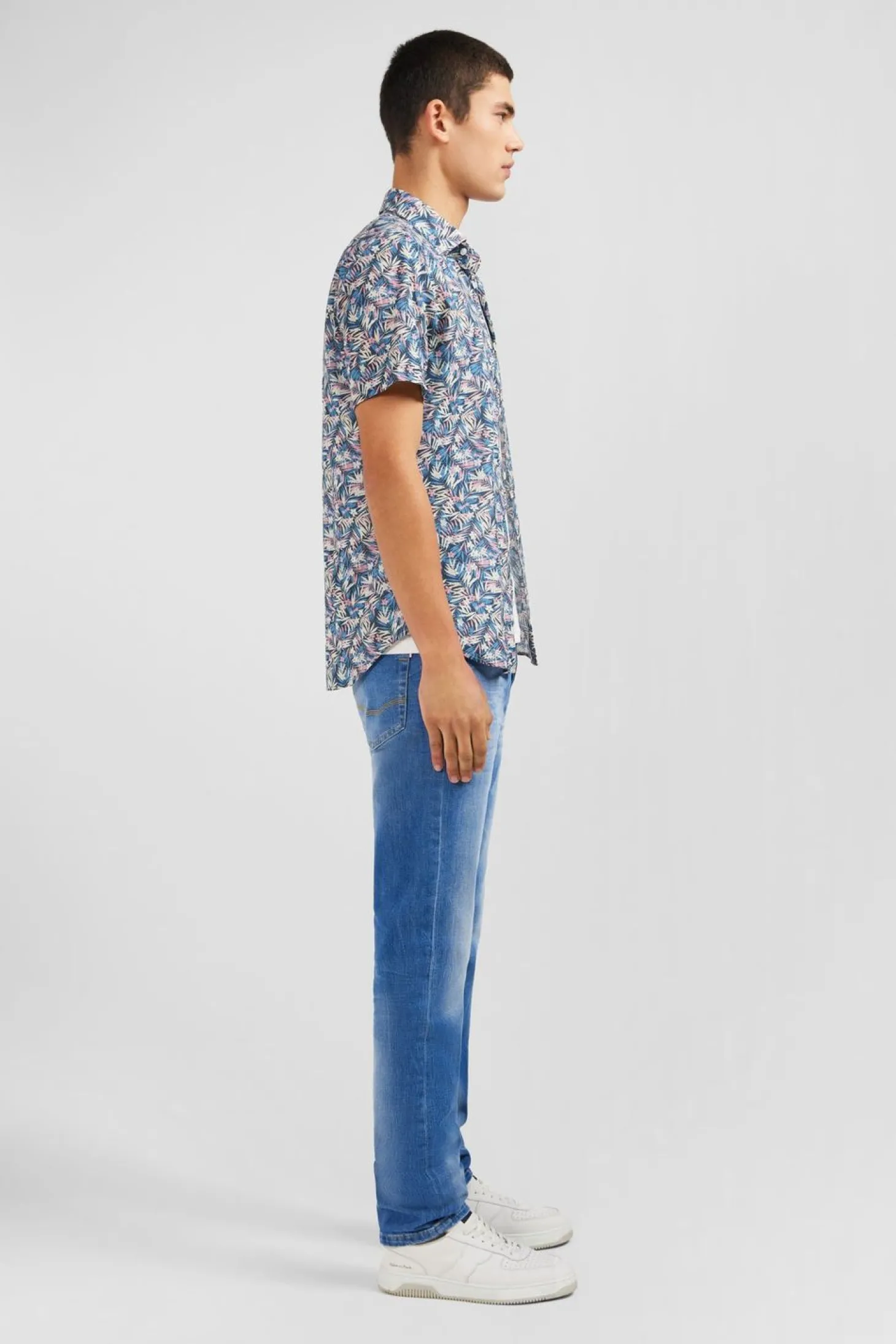 Chemisette Bleue Imprime Exclusif Fleuri