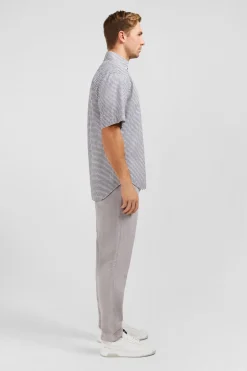 Chemisette Bleu Fonce A Carreaux En Coton Dobby