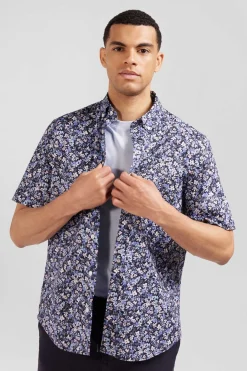 Chemisette En Coton Imprime Marine Coupe Regular