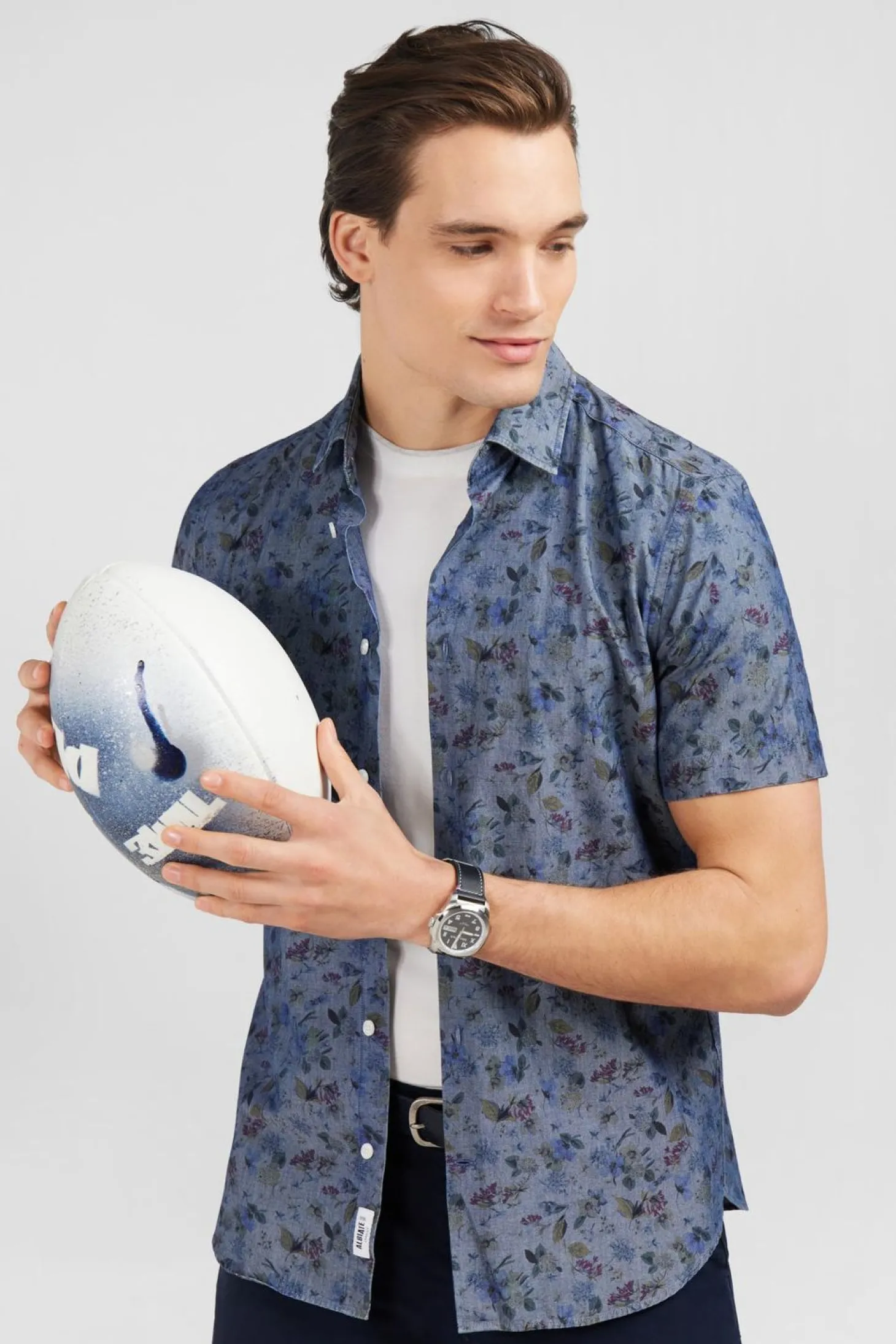 Chemisette En Denim A Motif Fleurs Et Feuilles