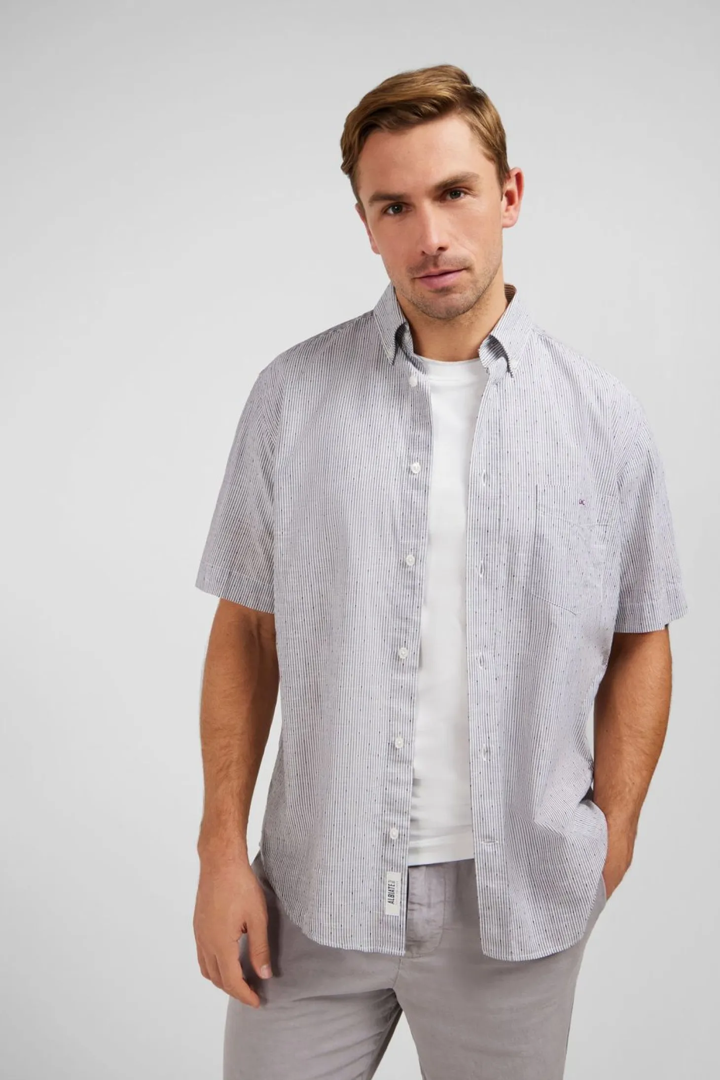 Chemisette Rayee Bleu Fonce En Coton Dobby