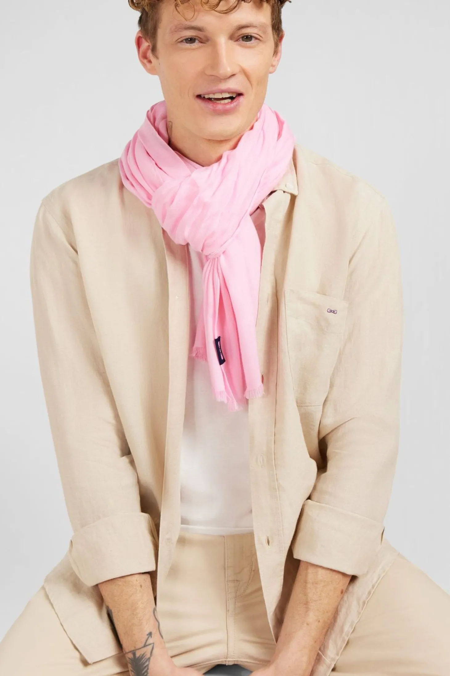 Chemise Unie Beige En Lin