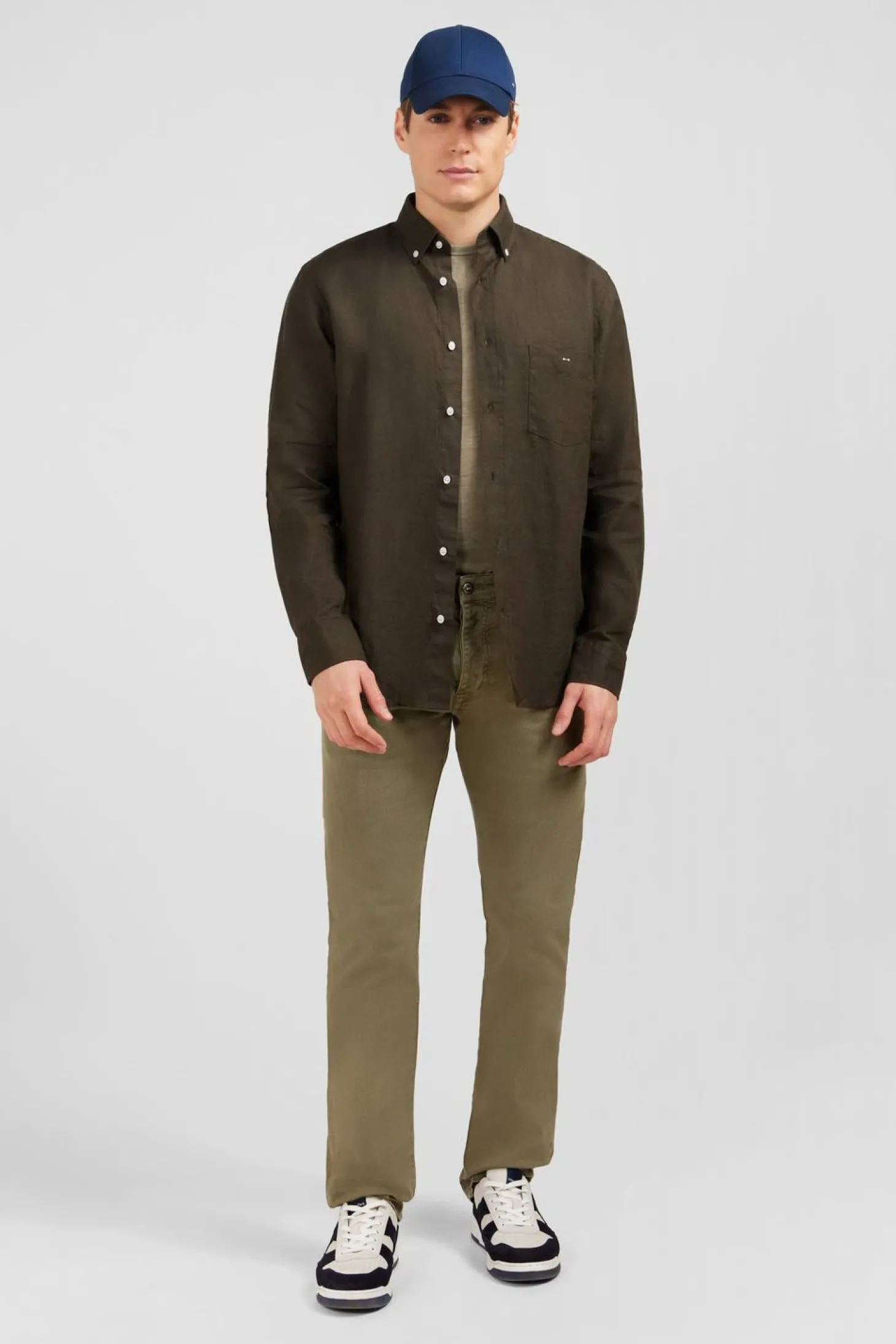 Chemise Unie Kaki En Lin
