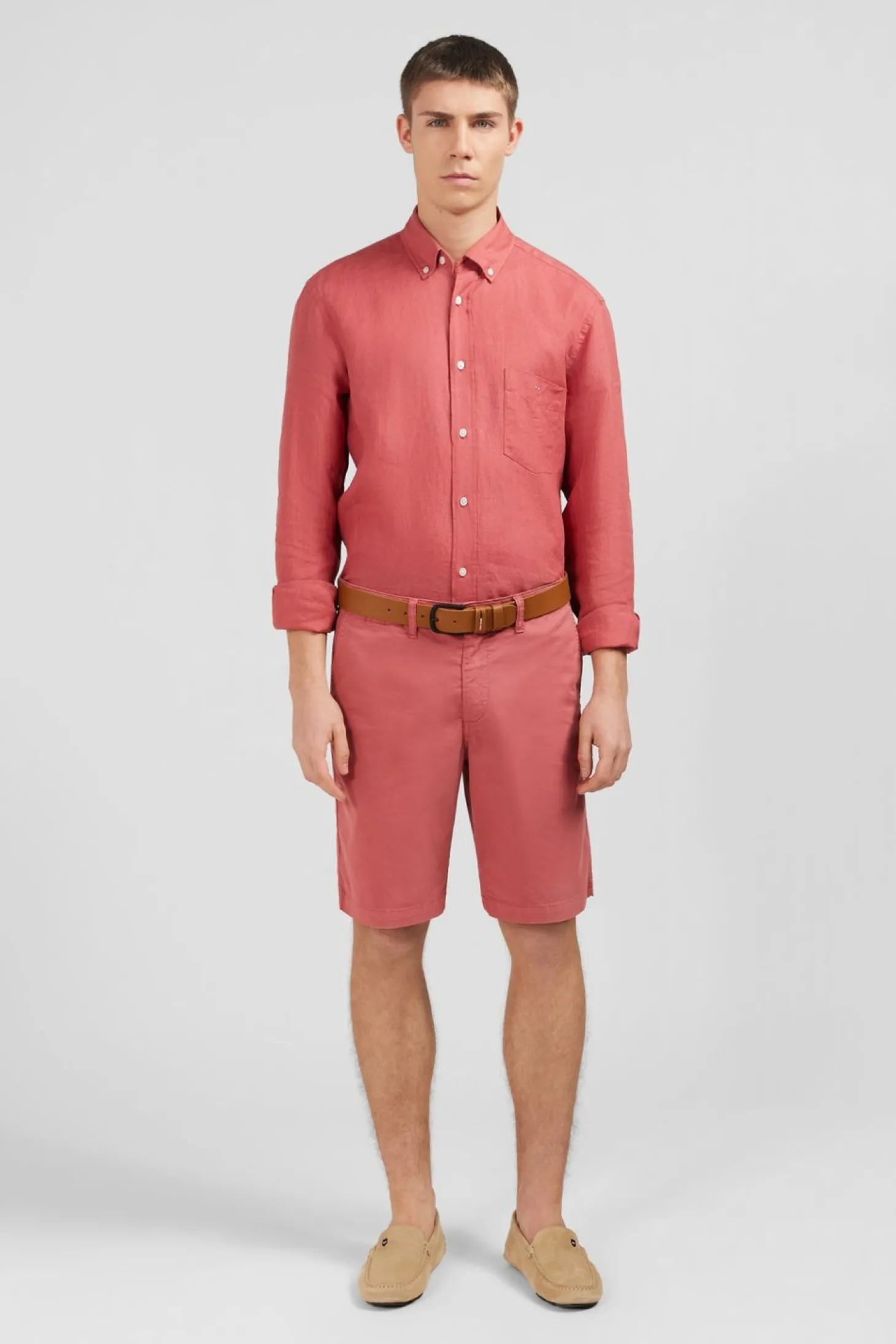 Chemise Unie Rouge Brique En Lin