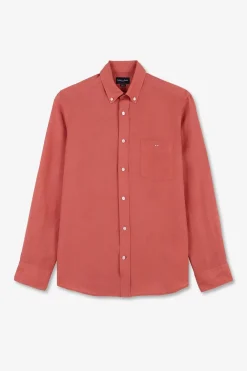 Chemise Unie Rouge Brique En Lin