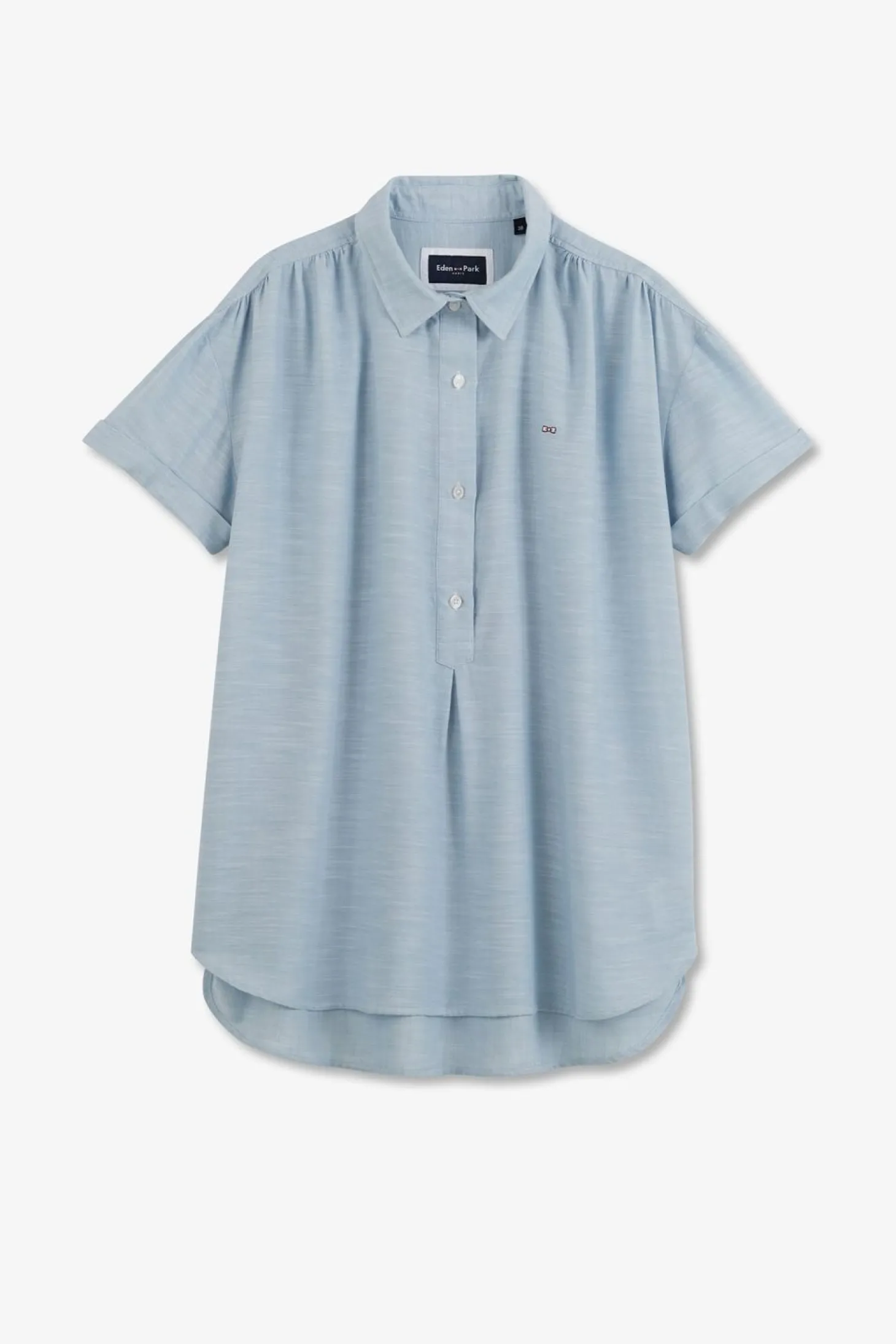 Chemisier Bleu Clair A Manches Courtes