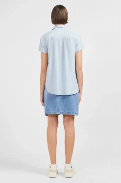 Chemisier Bleu Clair A Manches Courtes