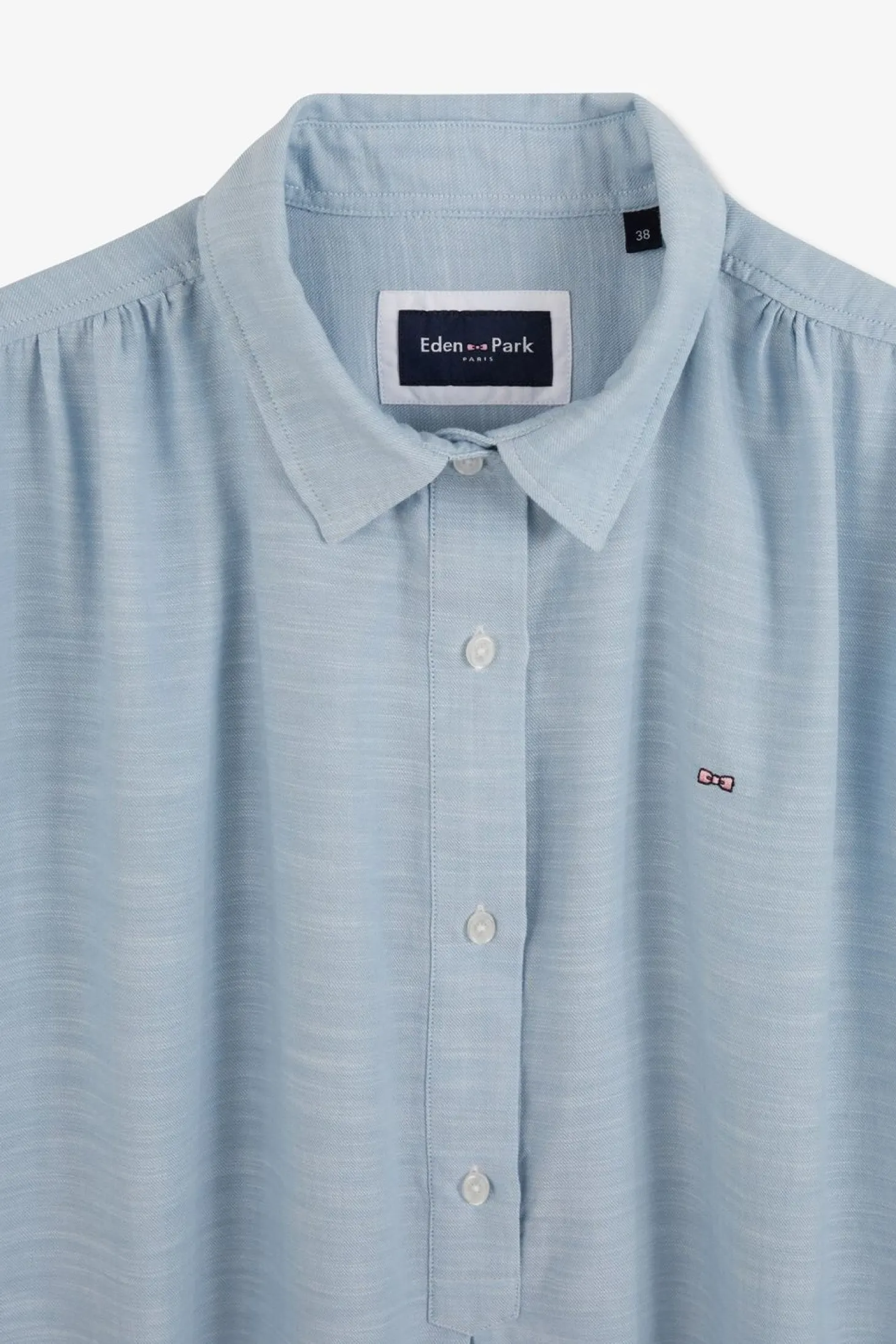 Chemisier Bleu Clair A Manches Courtes