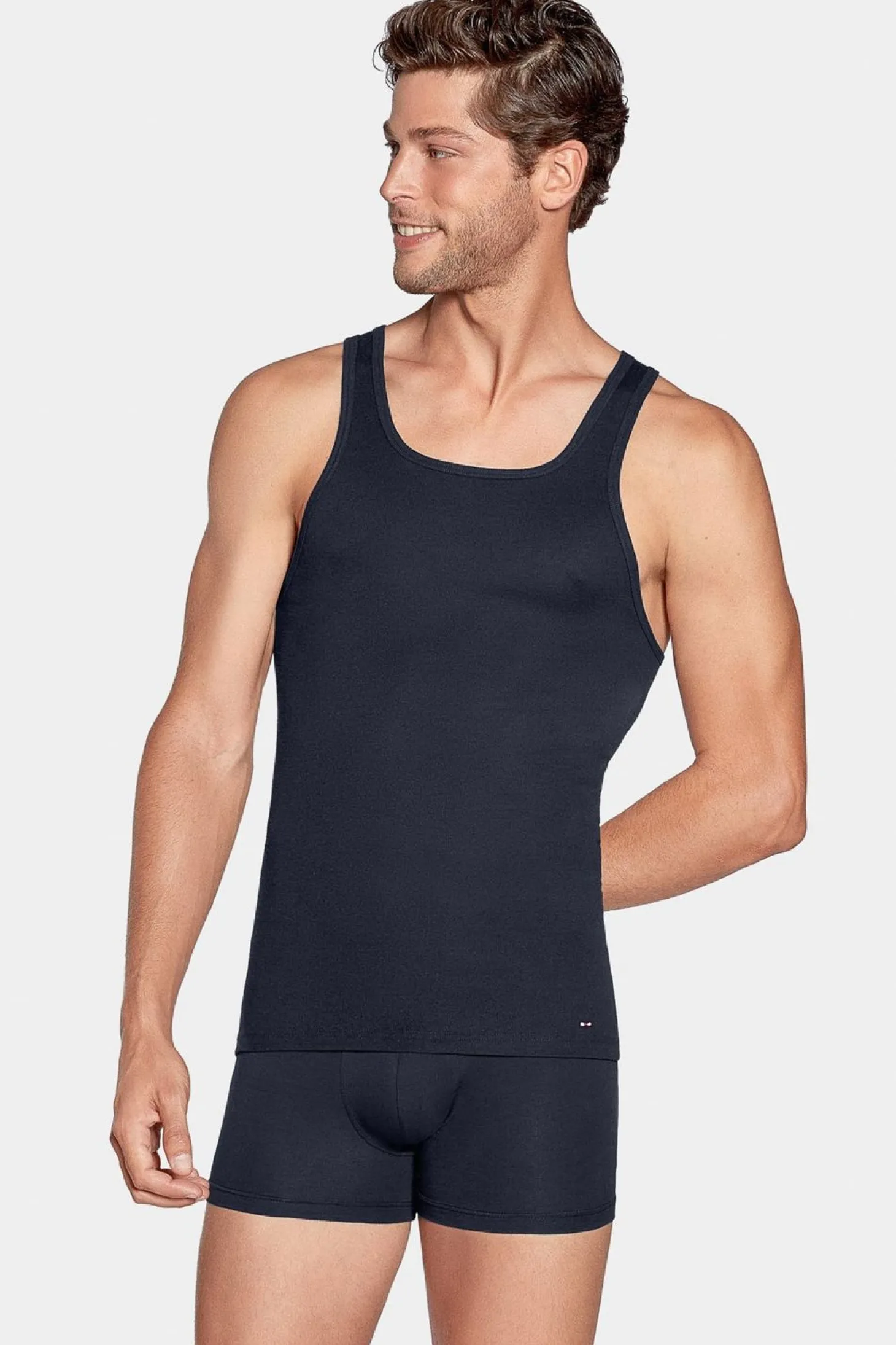 Debardeur Uni En Coton Stretch Marine