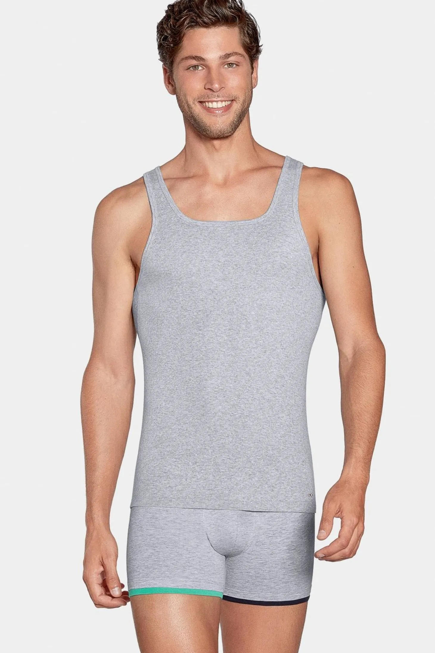 Debardeur Uni En Coton Stretch Gris