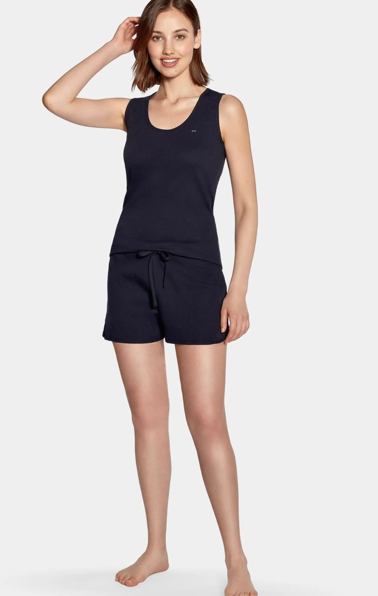 Ensemble Pyjama Court Marine En Coton Stretch