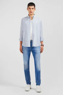 Jean Bleu Delave En Coton Denim Stretch Coupe Slim