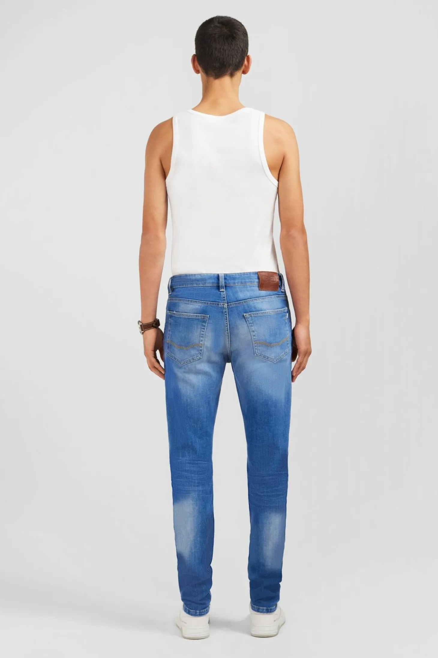 Jean Bleu Delave En Coton Denim Stretch Coupe Slim
