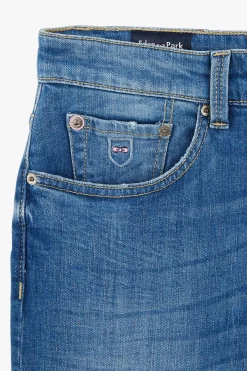 Jean Bleu Delave En Coton Denim Stretch Coupe Slim