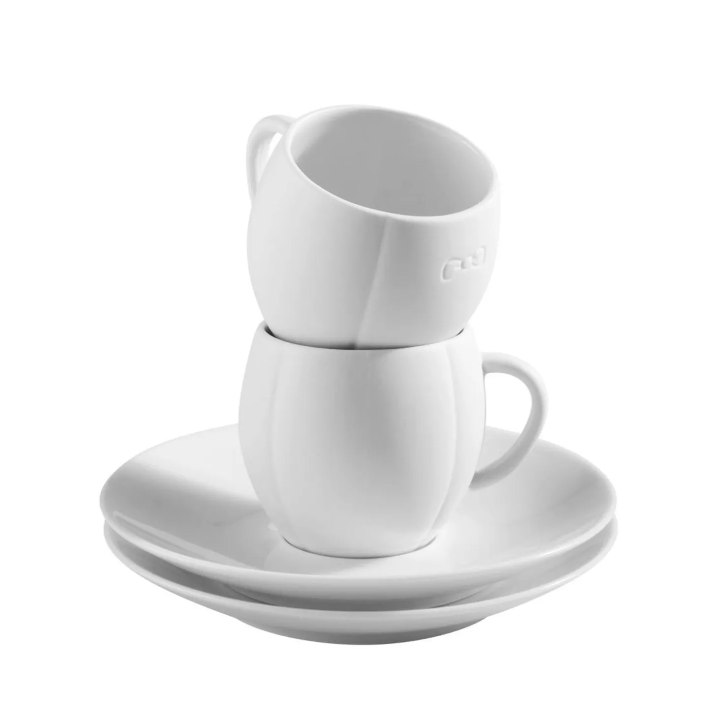 Lot De 2 Tasses Et Sous-Tasses Blanches En Porcelaine