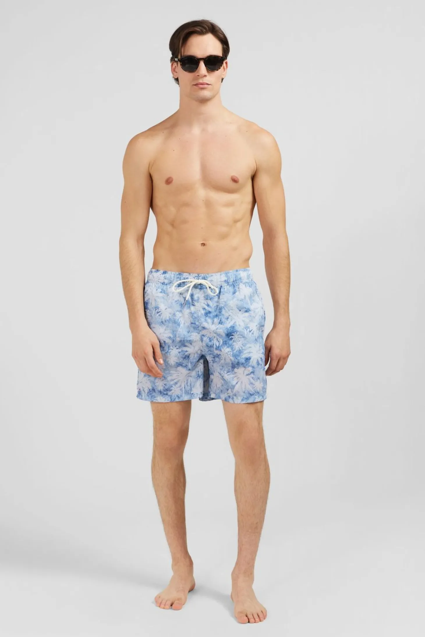 Maillot De Bain Bleu Imprime Palmiers