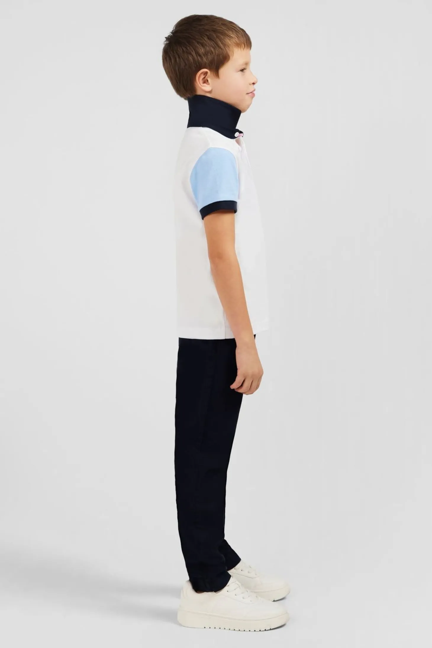 Maillot Manches Courtes Blanc Manches Bicolores En Pique Coton