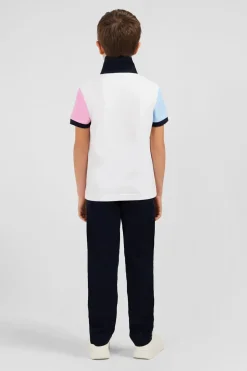 Maillot Manches Courtes Blanc Manches Bicolores En Pique Coton