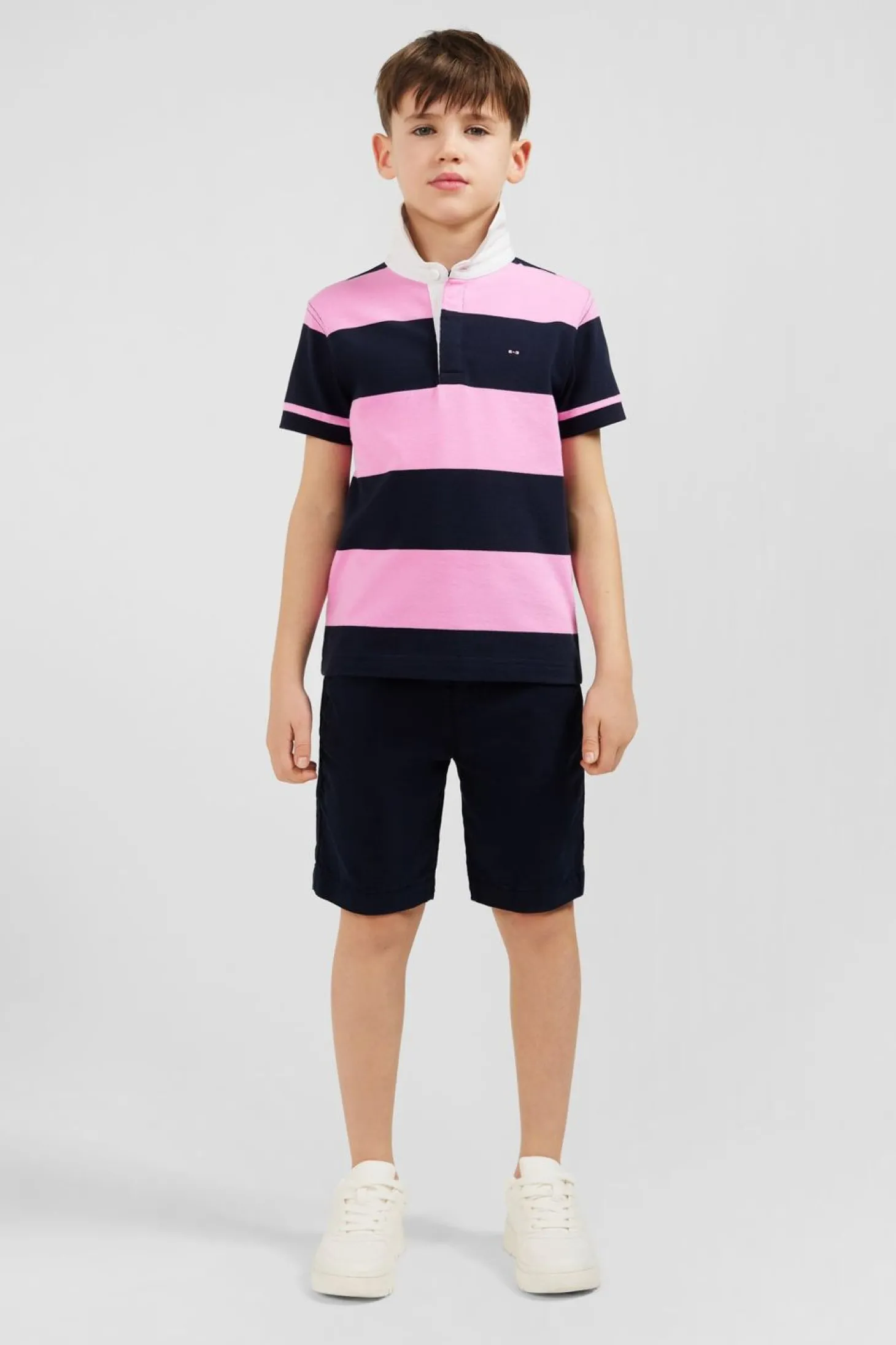 Maillot Manches Courtes Cercle Rose Et Marine En Pique Coton