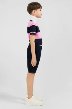 Maillot Manches Courtes Cercle Rose Et Marine En Pique Coton