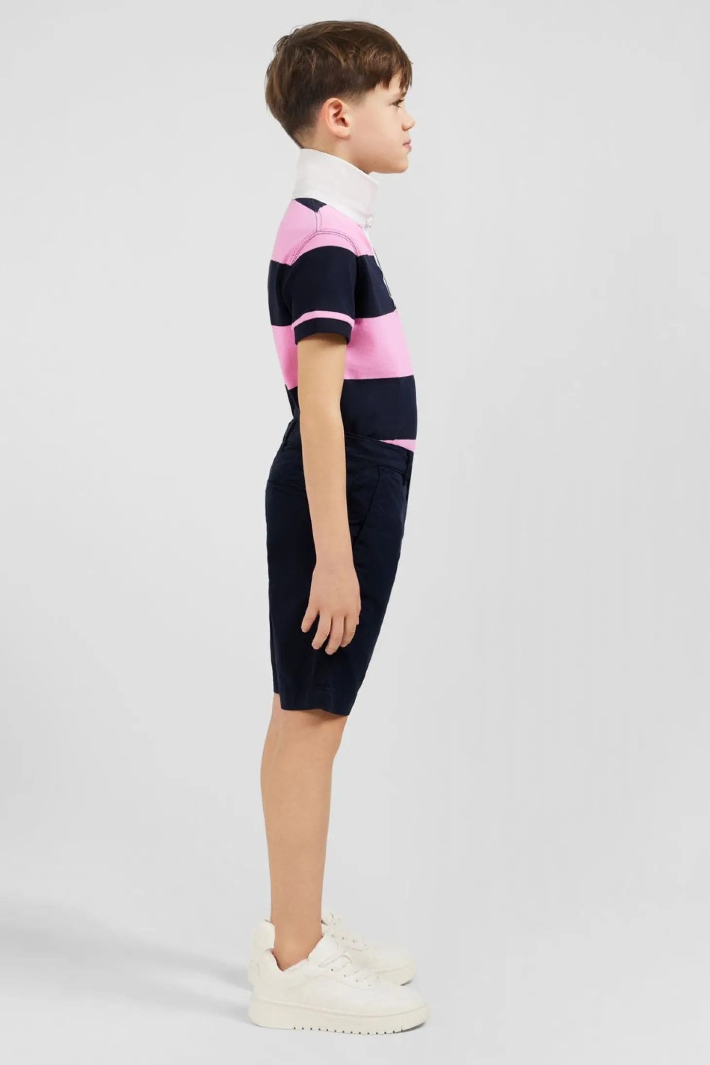 Maillot Manches Courtes Cercle Rose Et Marine En Pique Coton