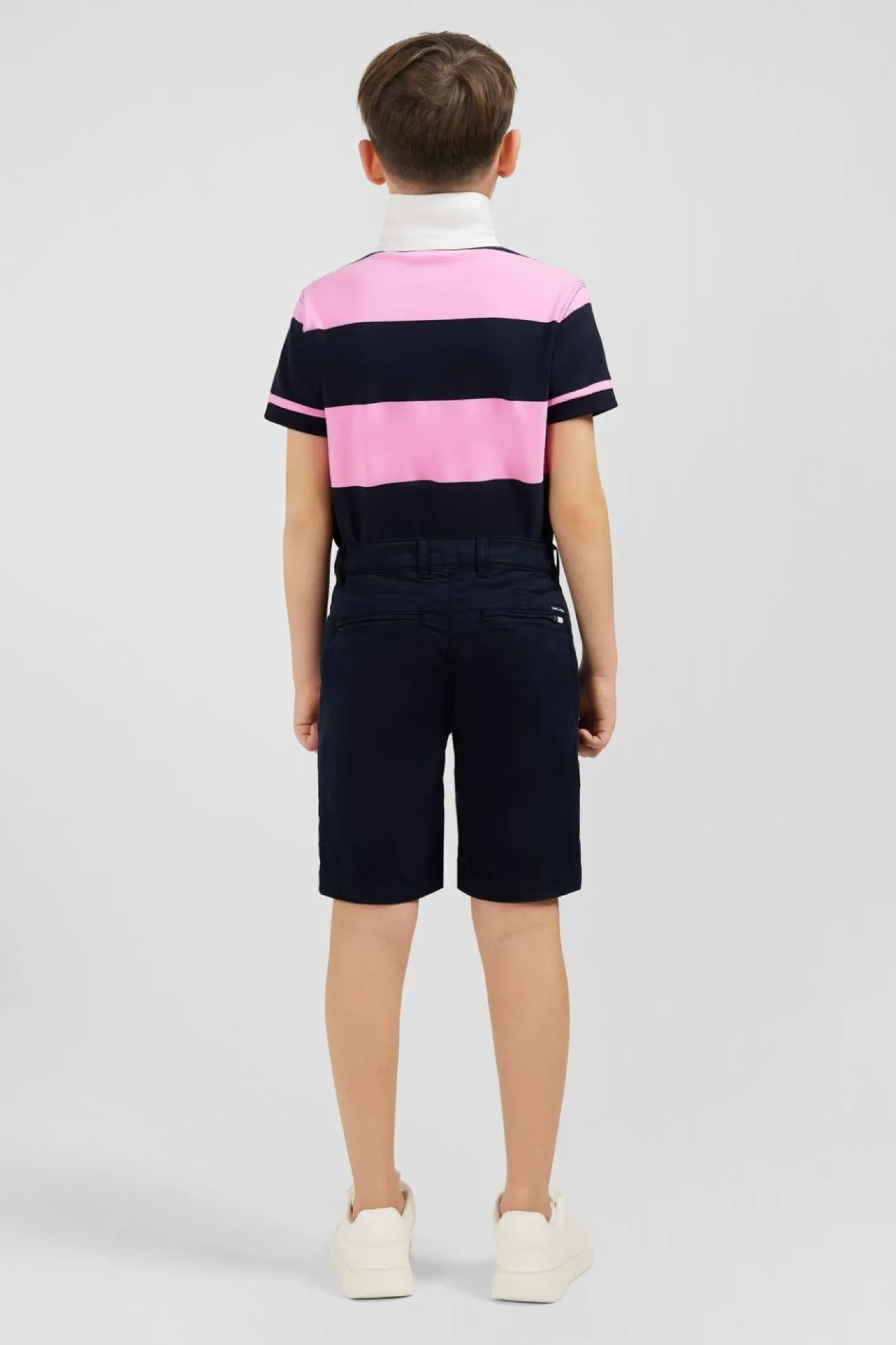 Maillot Manches Courtes Cercle Rose Et Marine En Pique Coton