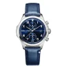 Montre A Quartz Dual Time En Cuir Bleu Fonce