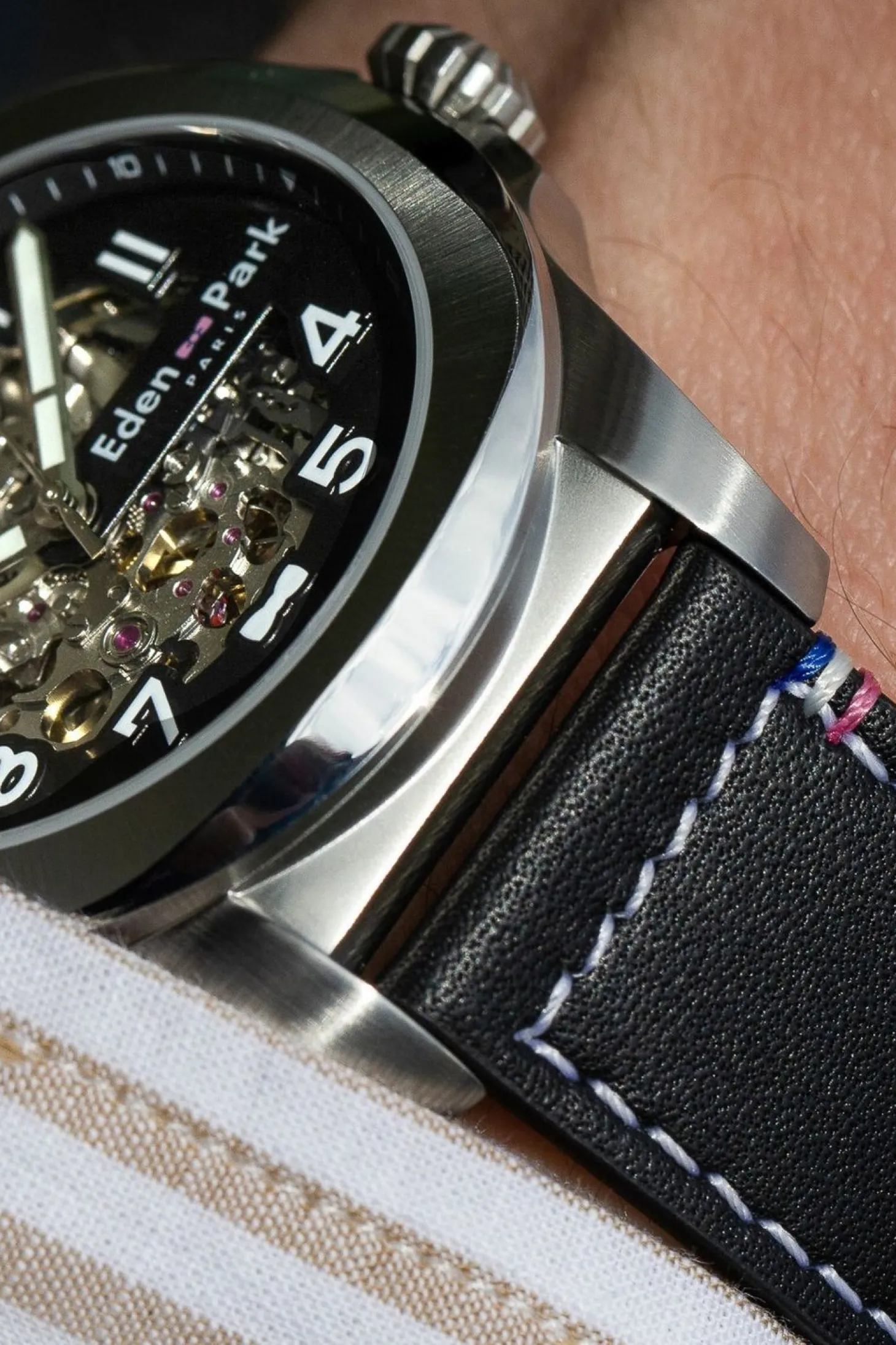 Montre Automatique Skeleton En Cuir Noir