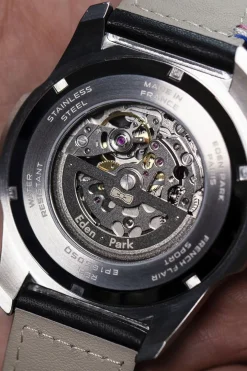 Montre Automatique Skeleton En Cuir Noir