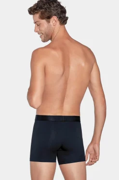 Pack De 2 Boxers Blanc Rayures Bleu Ciel Et Uni Bleu Fonce