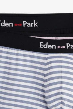 Pack De 2 Boxers Blanc Rayures Bleu Ciel Et Uni Bleu Fonce
