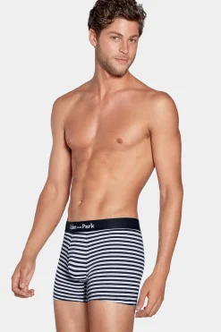 Pack De 2 Boxers Blanc Rayures Bleu Marine Et Uni Bleu Fonce