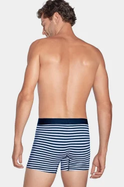 Pack De 2 Boxers Blanc Rayures Bleu Marine Et Uni Bleu Fonce